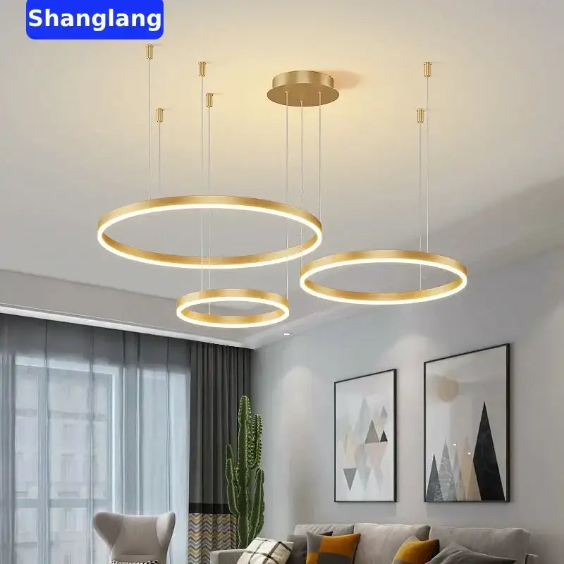 Modern black brushed rings led chandelier for living room