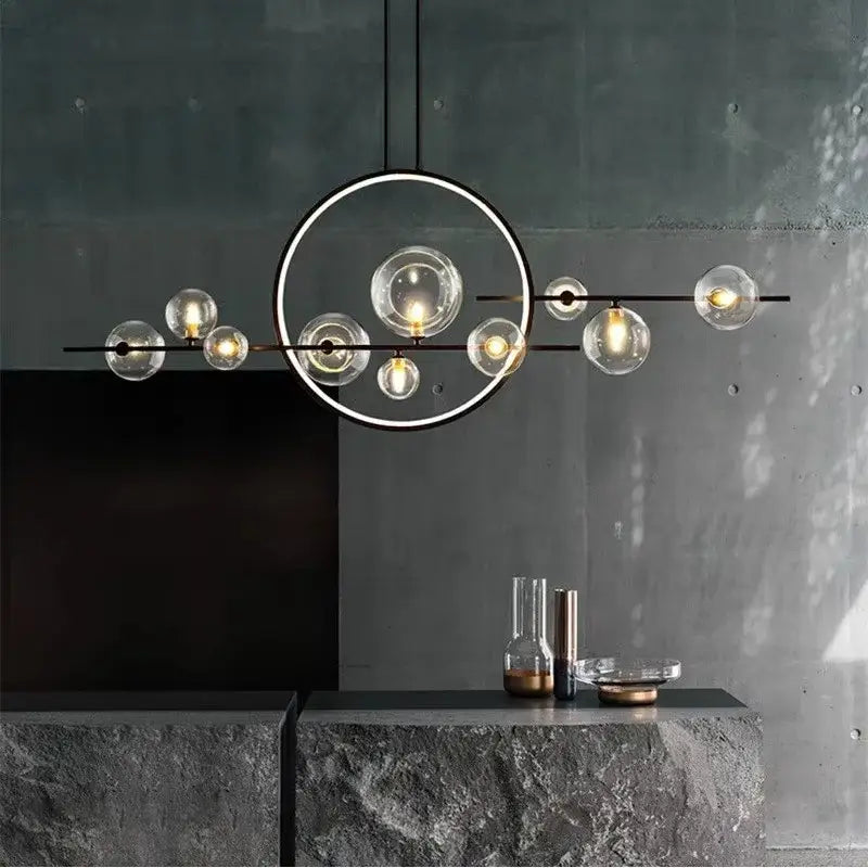 Modern black bubble glass chandelier dining room pendant light