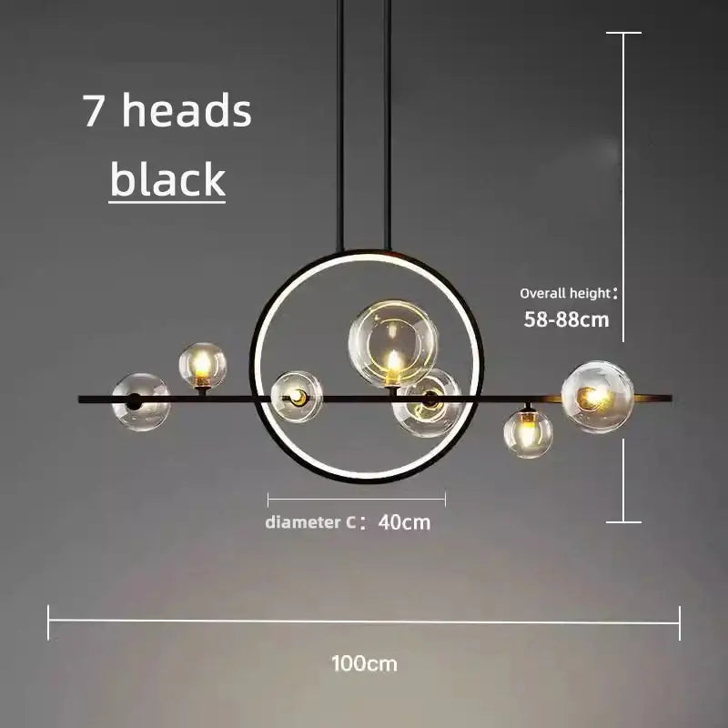 Modern black bubble glass chandelier dining room pendant light