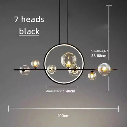 Modern black bubble glass chandelier dining room pendant light