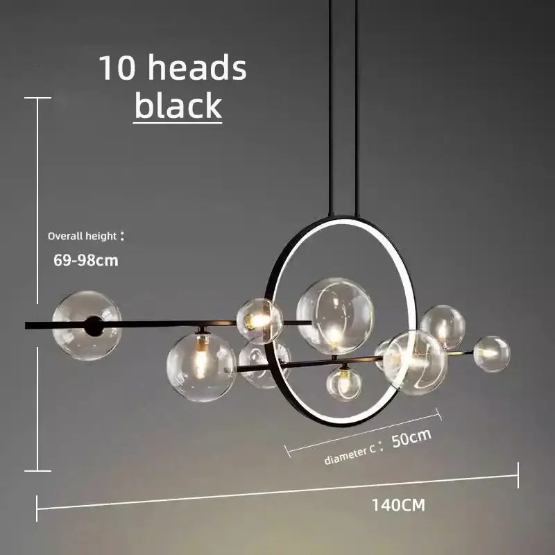 Modern black bubble glass chandelier dining room pendant light