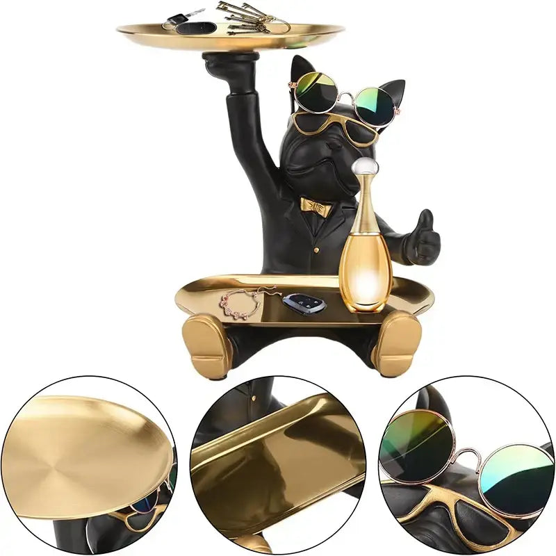 Modern black bulldog tray statue living room storage decor
