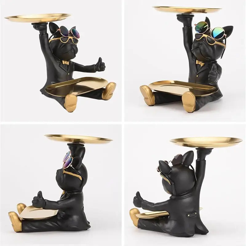 Modern black bulldog tray statue living room storage decor