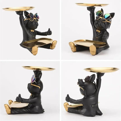 Modern black bulldog tray statue living room storage decor