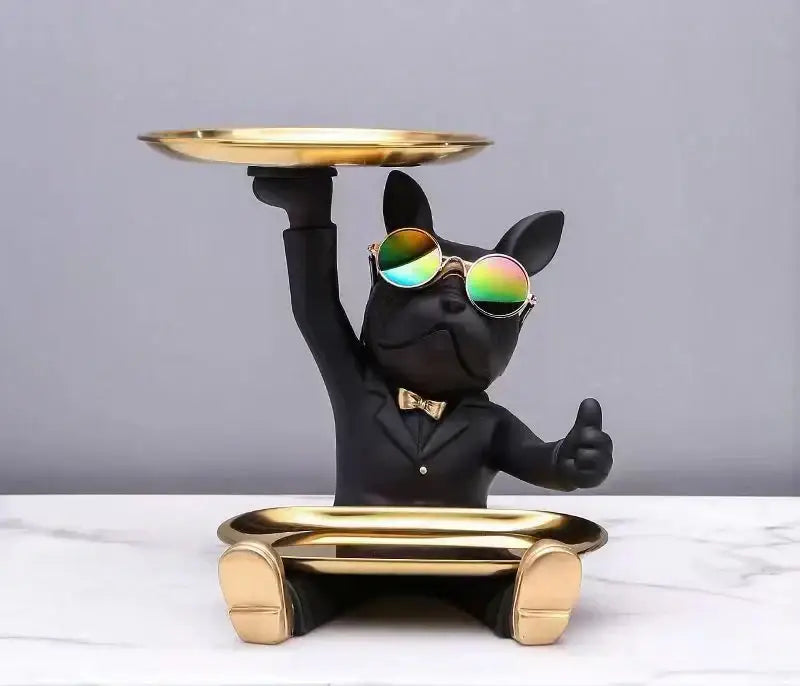 Modern black bulldog tray statue living room storage decor