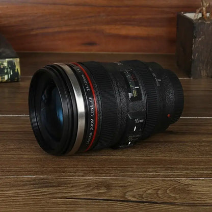 Modern black camera lens cup kitchen self stirring coffee mug