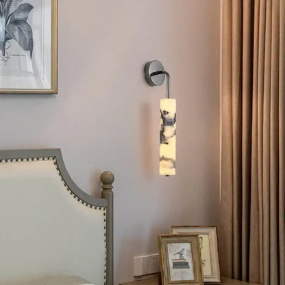Modern black carbon steel led wall lamp with alabaster bedroom shade