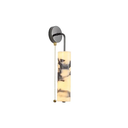 Modern black carbon steel led wall lamp with alabaster bedroom shade