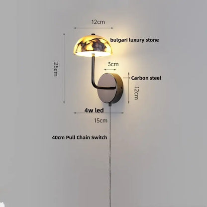 Modern black carbon steel led wall lamp with alabaster bedroom shade