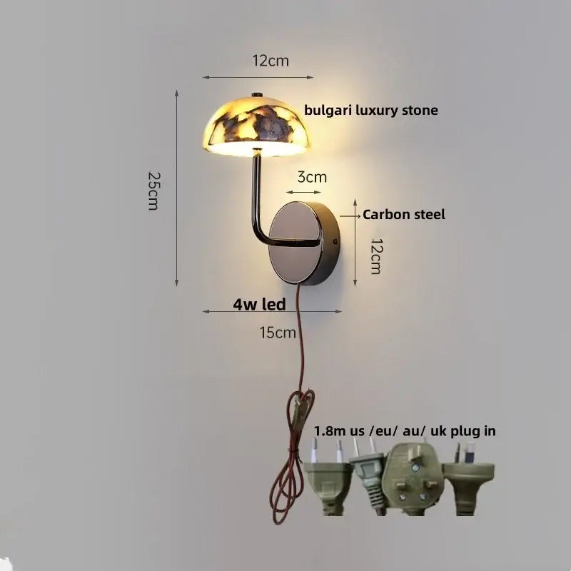 Modern black carbon steel led wall lamp with alabaster bedroom shade