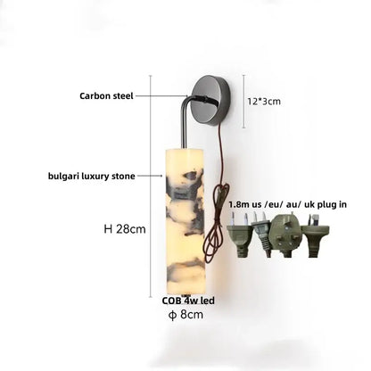 Modern black carbon steel led wall lamp with alabaster bedroom shade