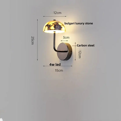 Modern black carbon steel led wall lamp with alabaster bedroom shade