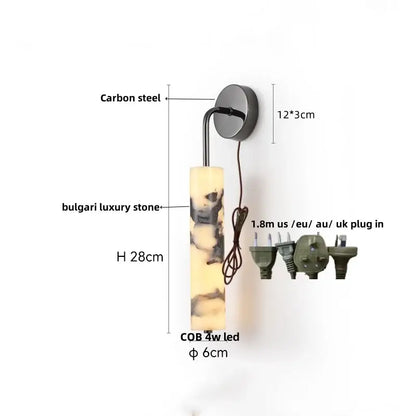Modern black carbon steel led wall lamp with alabaster bedroom shade