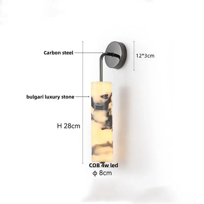 Modern black carbon steel led wall lamp with alabaster bedroom shade
