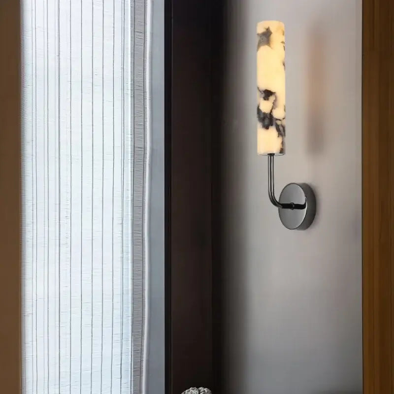 Modern black carbon steel led wall lamp with alabaster bedroom shade
