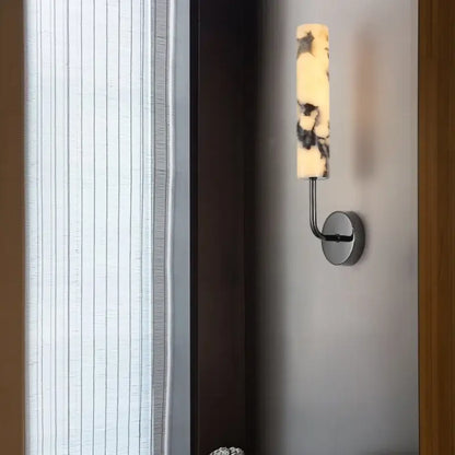 Modern black carbon steel led wall lamp with alabaster bedroom shade