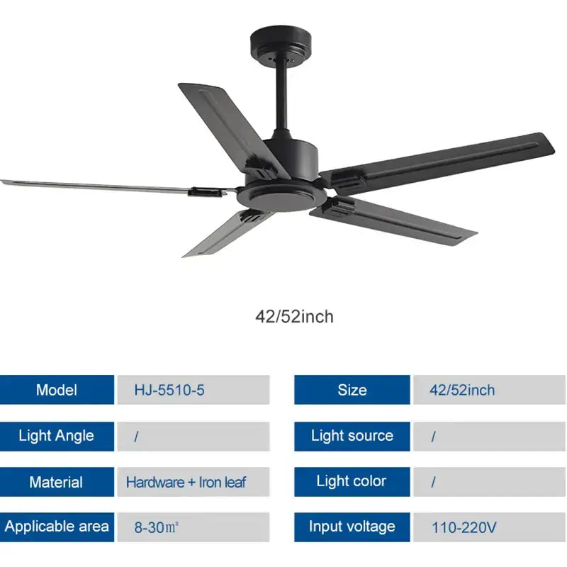 Modern black ceiling fan with 35w dc motor for living room