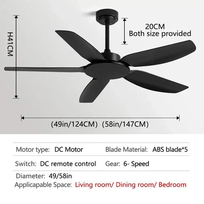 Modern black ceiling fan with remote control for commercial living room