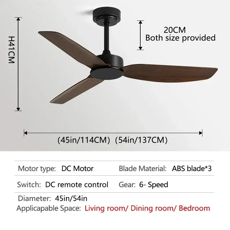 Modern black ceiling fan with remote control for commercial living room