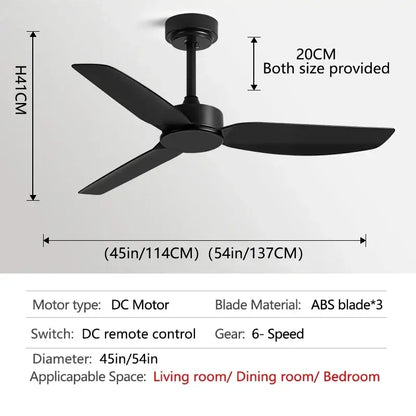 Modern black ceiling fan with remote control for commercial living room