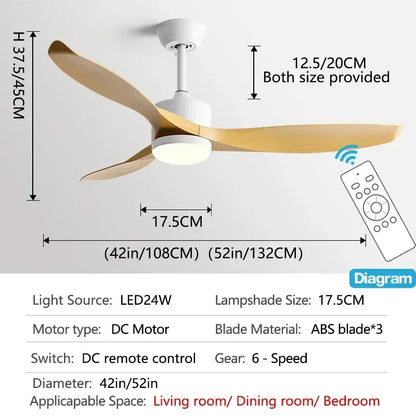 Modern black ceiling fan with remote control for living room