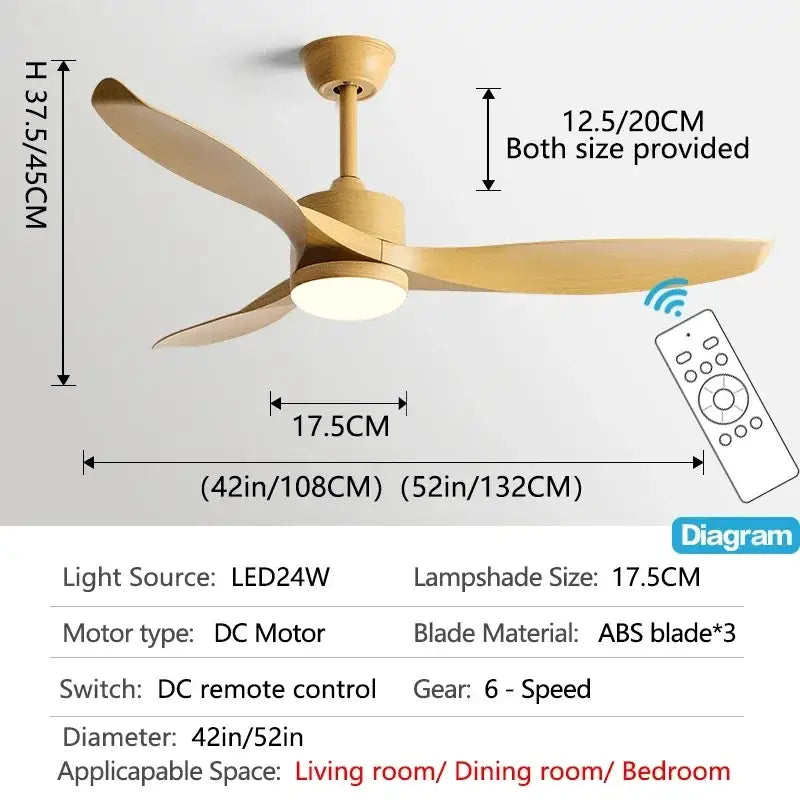 Modern black ceiling fan with remote control for living room