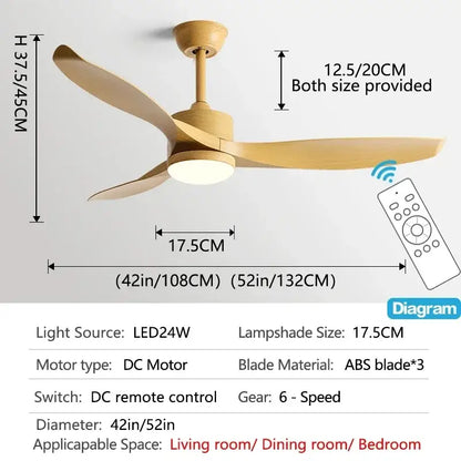 Modern black ceiling fan with remote control for living room