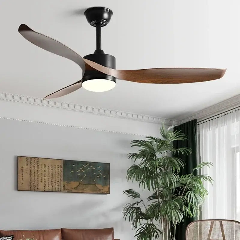 Modern black ceiling fan with remote control for living room