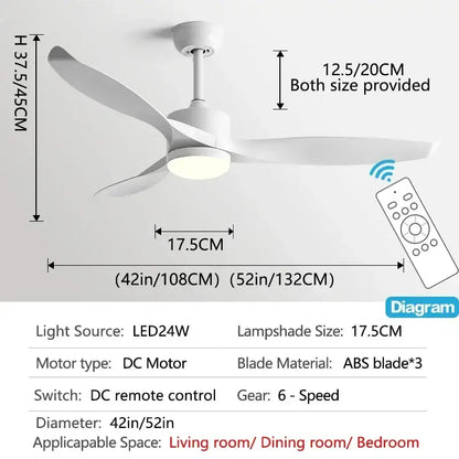 Modern black ceiling fan with remote control for living room