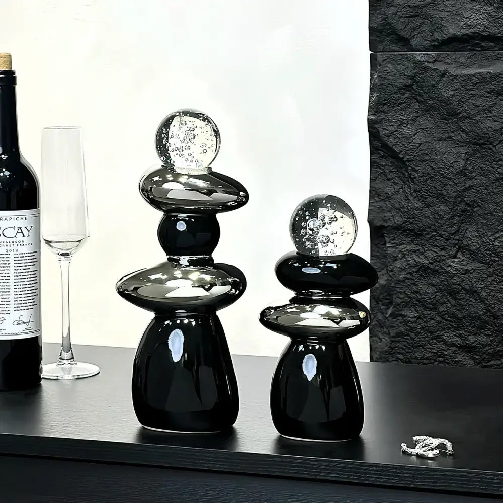Modern black ceramic decorative crystal ball statue living room decor
