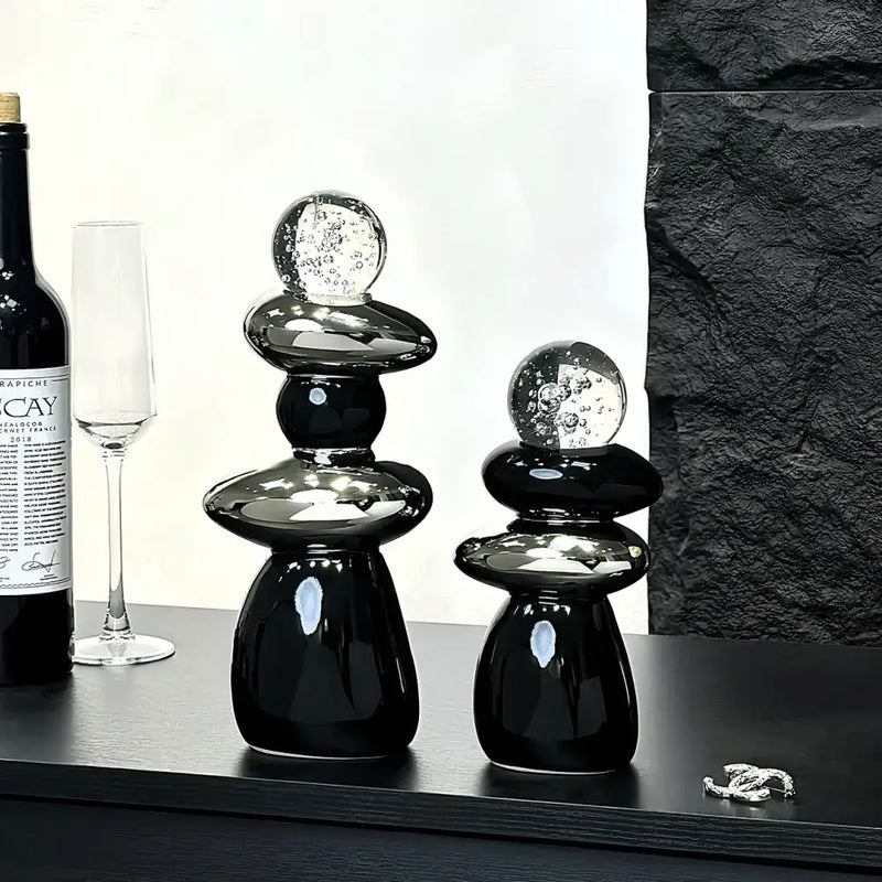 Modern black ceramic decorative crystal ball statue living room decor