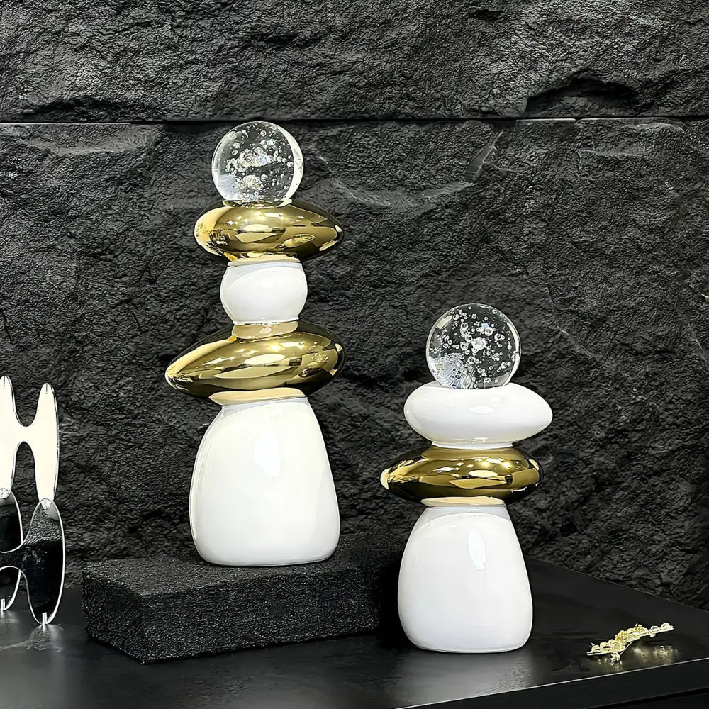 Modern black ceramic decorative crystal ball statue living room decor