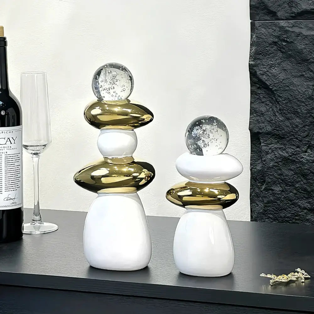 Modern black ceramic decorative crystal ball statue living room decor