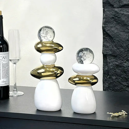 Modern black ceramic decorative crystal ball statue living room decor