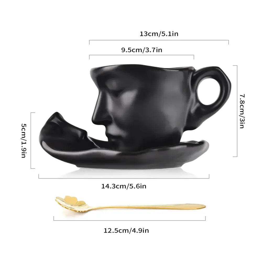 Modern black ceramic kissing face tea cup set dining room latte art