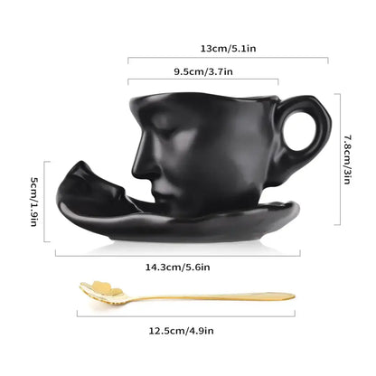 Modern black ceramic kissing face tea cup set dining room latte art