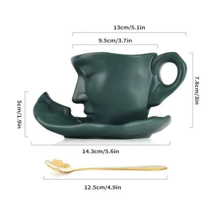 Modern black ceramic kissing face tea cup set dining room latte art