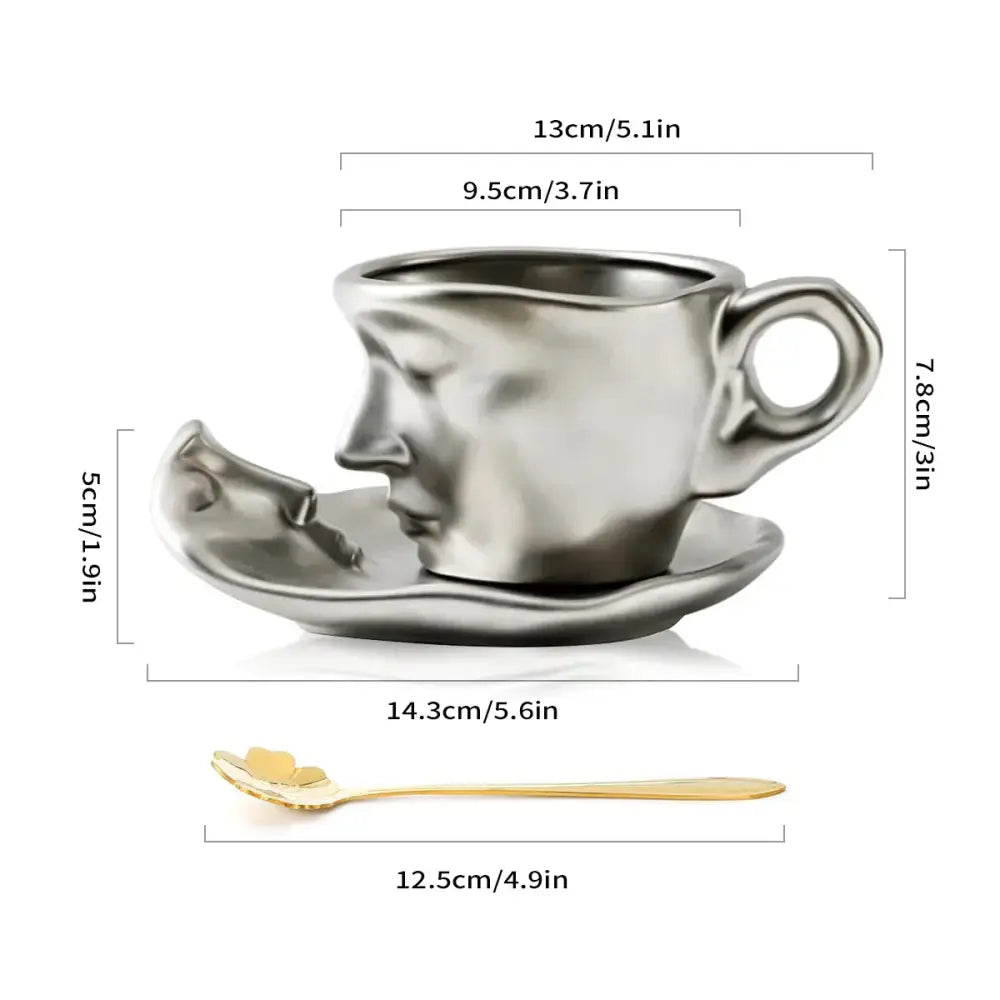 Modern black ceramic kissing face tea cup set dining room latte art