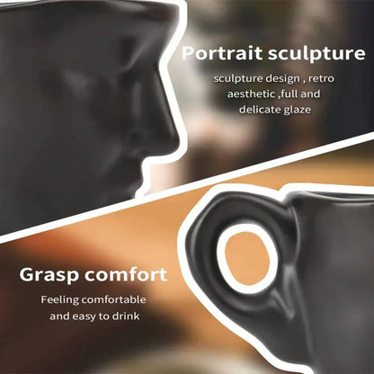 Modern black ceramic kissing face tea cup set dining room latte art