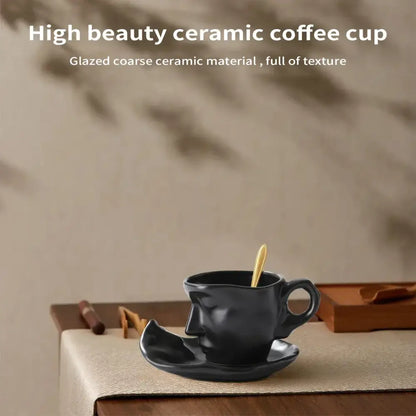 Modern black ceramic kissing face tea cup set dining room latte art