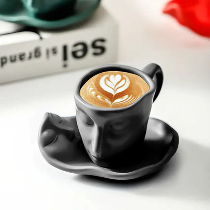 Modern black ceramic kissing face tea cup set dining room latte art