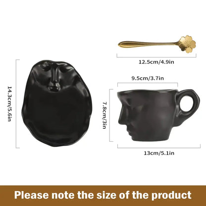 Modern black ceramic kissing face tea cup set dining room latte art