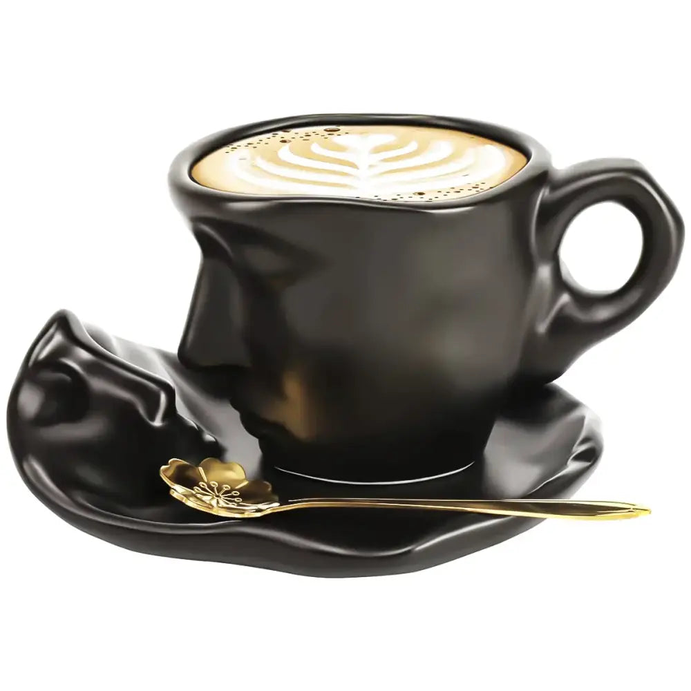 Modern black ceramic kissing face tea cup set dining room latte art