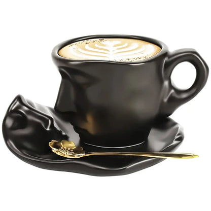 Modern black ceramic kissing face tea cup set dining room latte art