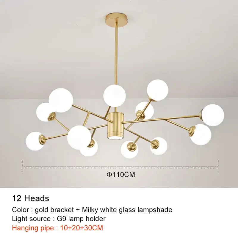 Modern black chandelier gold frosted glass globe living room light