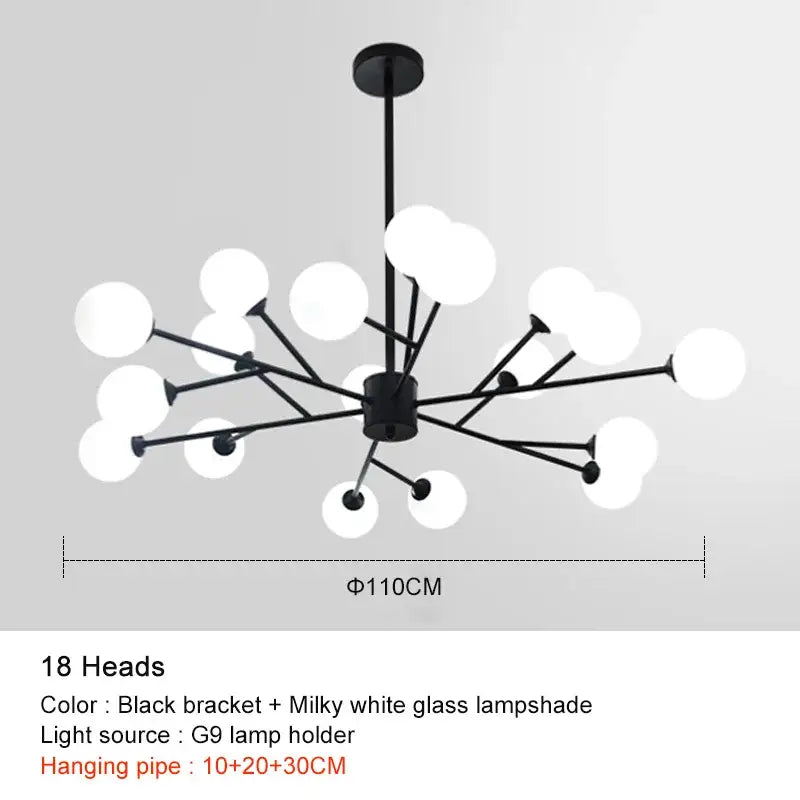 Modern black chandelier gold frosted glass globe living room light