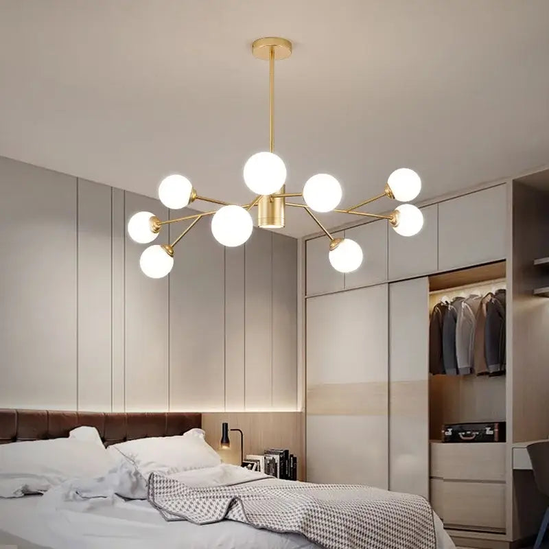 Modern black chandelier gold frosted glass globe living room light