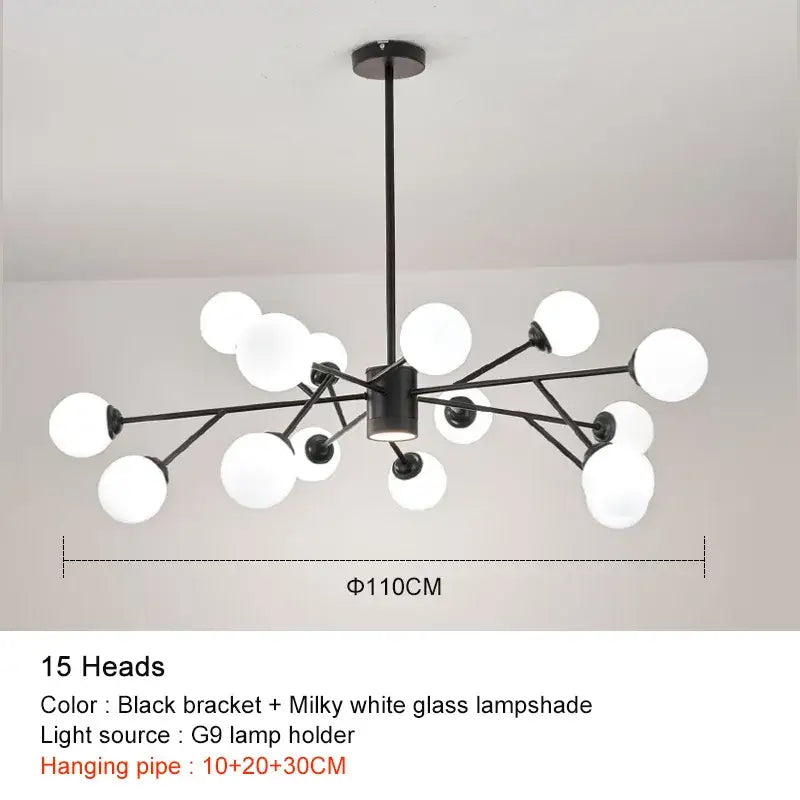 Modern black chandelier gold frosted glass globe living room light