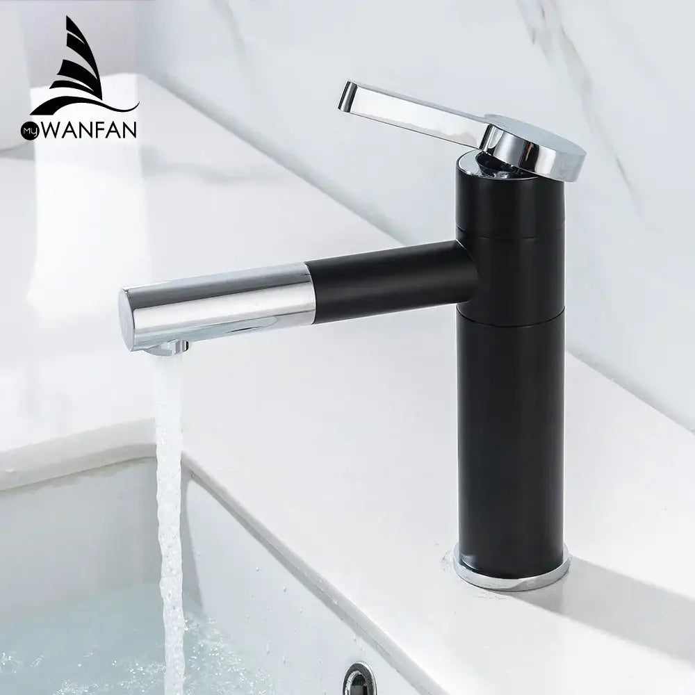 Modern black & chrome brass bathroom faucet swivel spout vanity tap