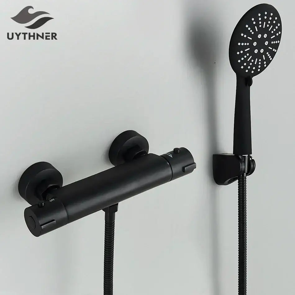 Modern black & chrome brass shower set bathroom wall mount mixer